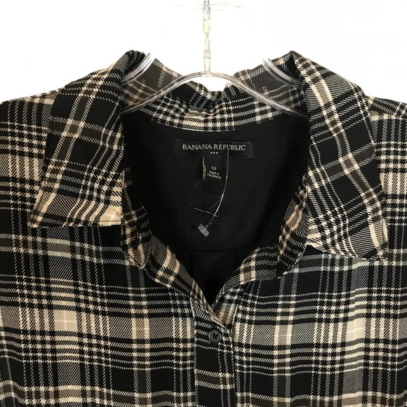 Womens Size 12 Banana Republic Plaid Button Front Long Sleeve Pleated Dress - Picture 3 of 4